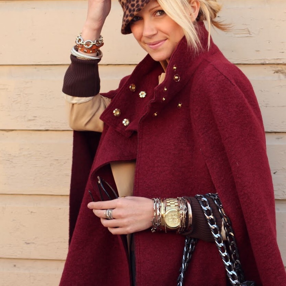 Zara Oxblood Cape with Gold buttons